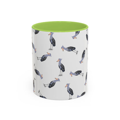 Schuhschnabel Tasse mit Streumuster | Vogelmotiv Kaffeebecher für Vogelbeobachter & Naturfreunde in Purple