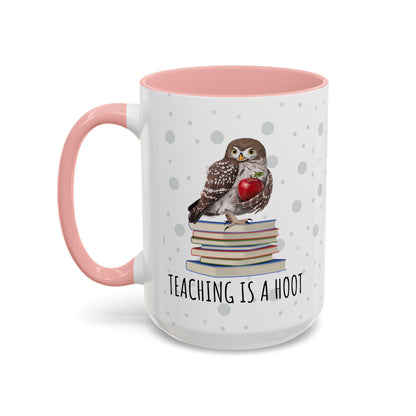 Cute Owl on Books Teacher Mug – Teaching is a Hoot – Two-Tone Classroom Coffee Cup