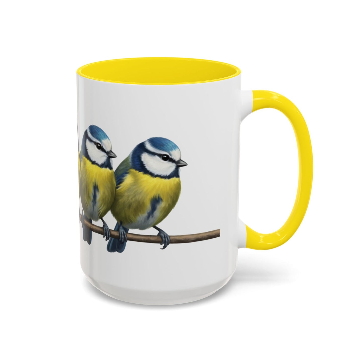 枝に止まるアオガラを描いた陶器製鳥コーヒーマグ - バードウォッチャーへのカスタムギフト