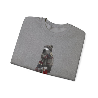 Grey Parrot Winter Sweatshirt | Bird Watcher Crewneck | Unisex Songbirds Wearing Knit Gift for Bird Lovers