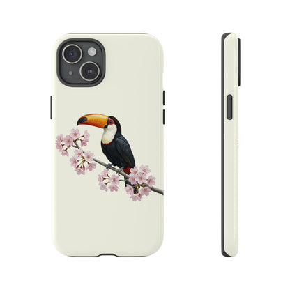 Tukan Handyhülle in Cremeweiß | Florales Kirschblüten Vogel-Motiv für iPhone & Google Pixel