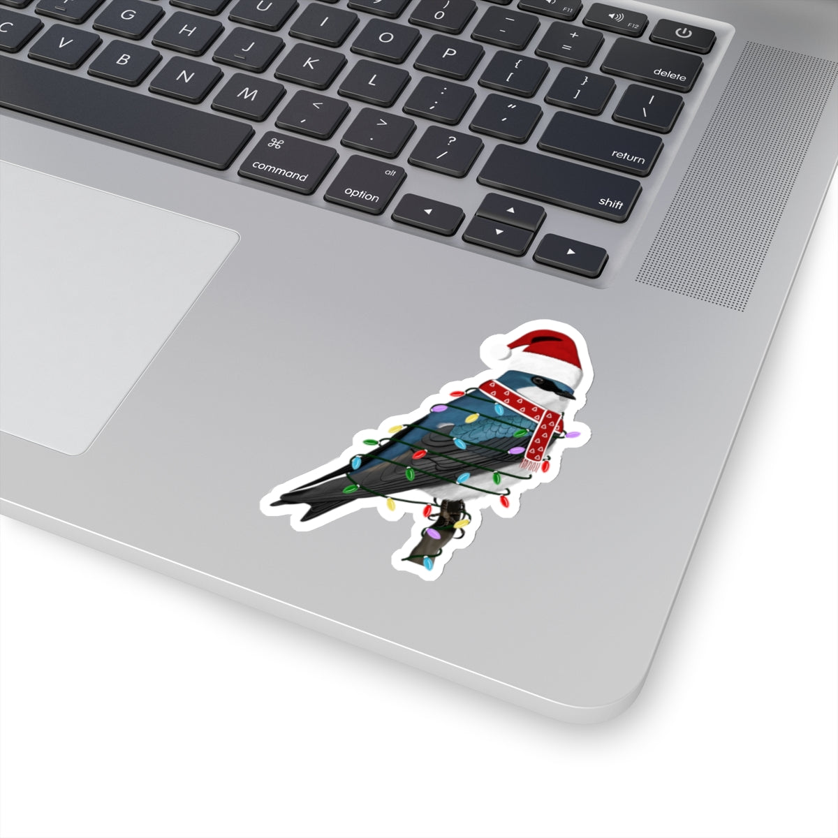 Tree Swallow with Fairy Lights Santa Claus Hat and Scarf Christmas Bird Sticker