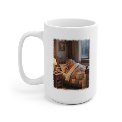 Süße Rotkehlchen Kaffeetasse im Bett mit Teddy | Kuschelige Keramiktasse für Morgenmuffel & Langschläfer