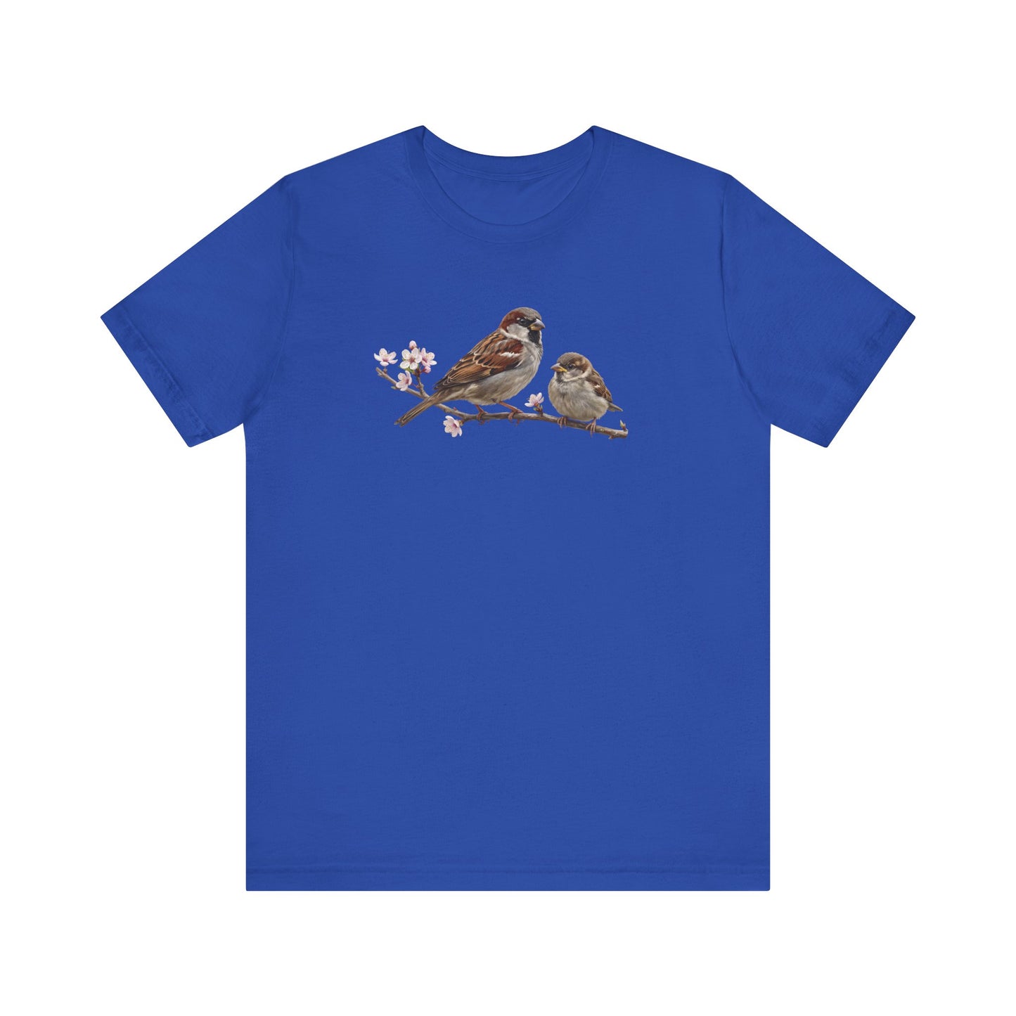 Tree Sparrow & Fledgling T-Shirt | Spring Blossoms Unisex Graphic Tee