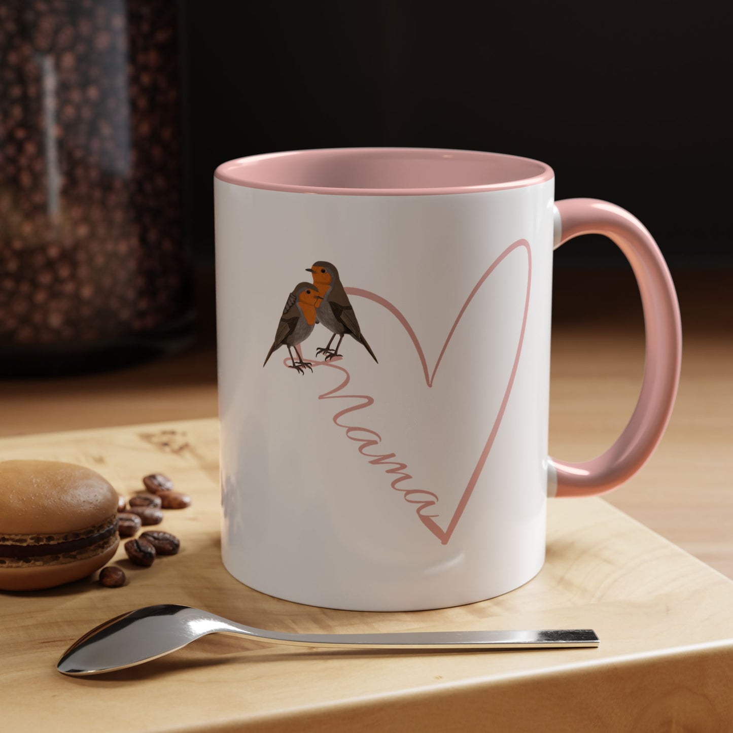 Rotkehlchen mit Herz Muttertag Mama Vogel Tasse Weiß Rosa
