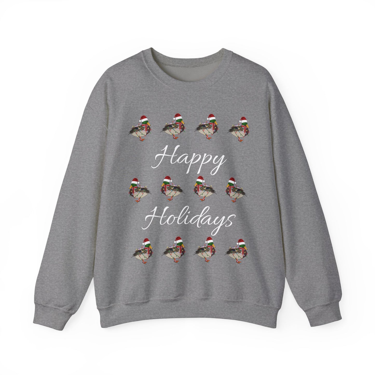 Mallard as Santa with Hat Scarf and Fairy Lights Happy Holidays Birdwatcher Christmas Bird Sweatshirt