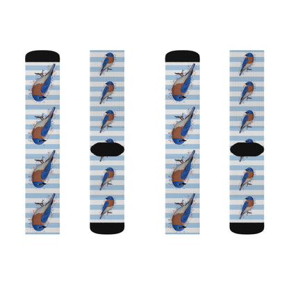 Bluebird Bird Blue White Striped Socks