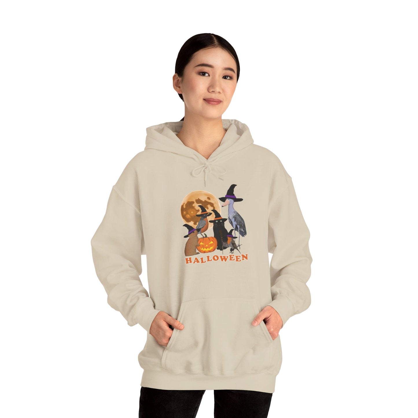 Robin Shoebill with Cat and Bunny Halloween Bird Hoodie