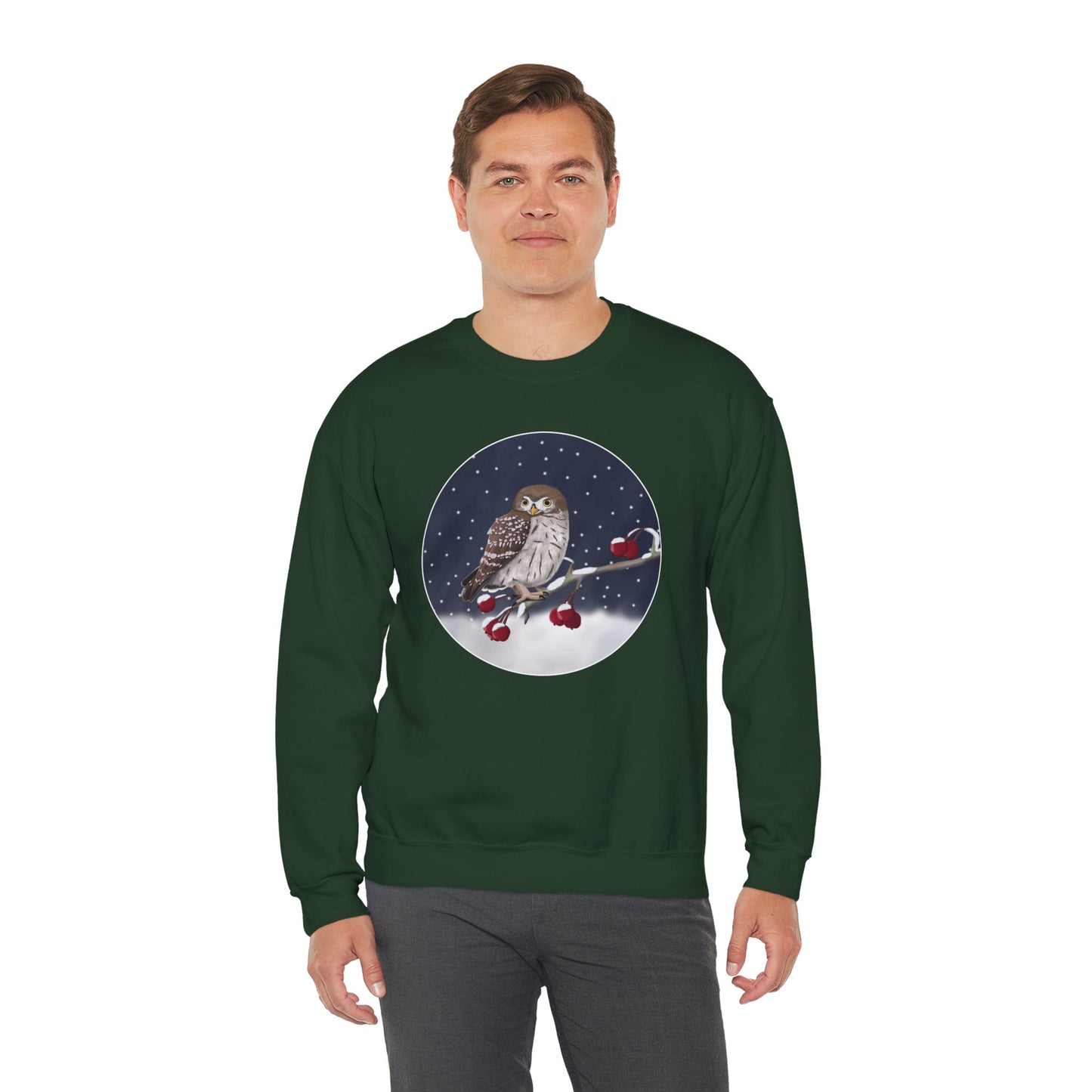 Owl on a Winter Branch Birdwatcher Christmas Bird Sweatshirt