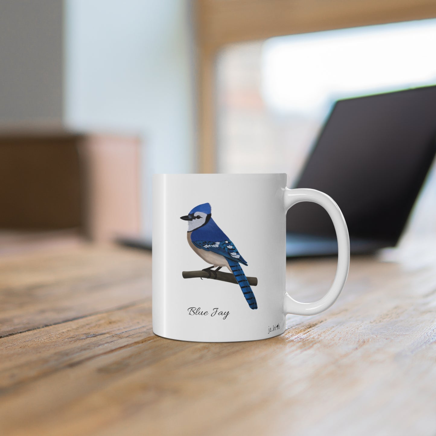 Blue Jay Bird Ceramic Mug Birdwatcher White