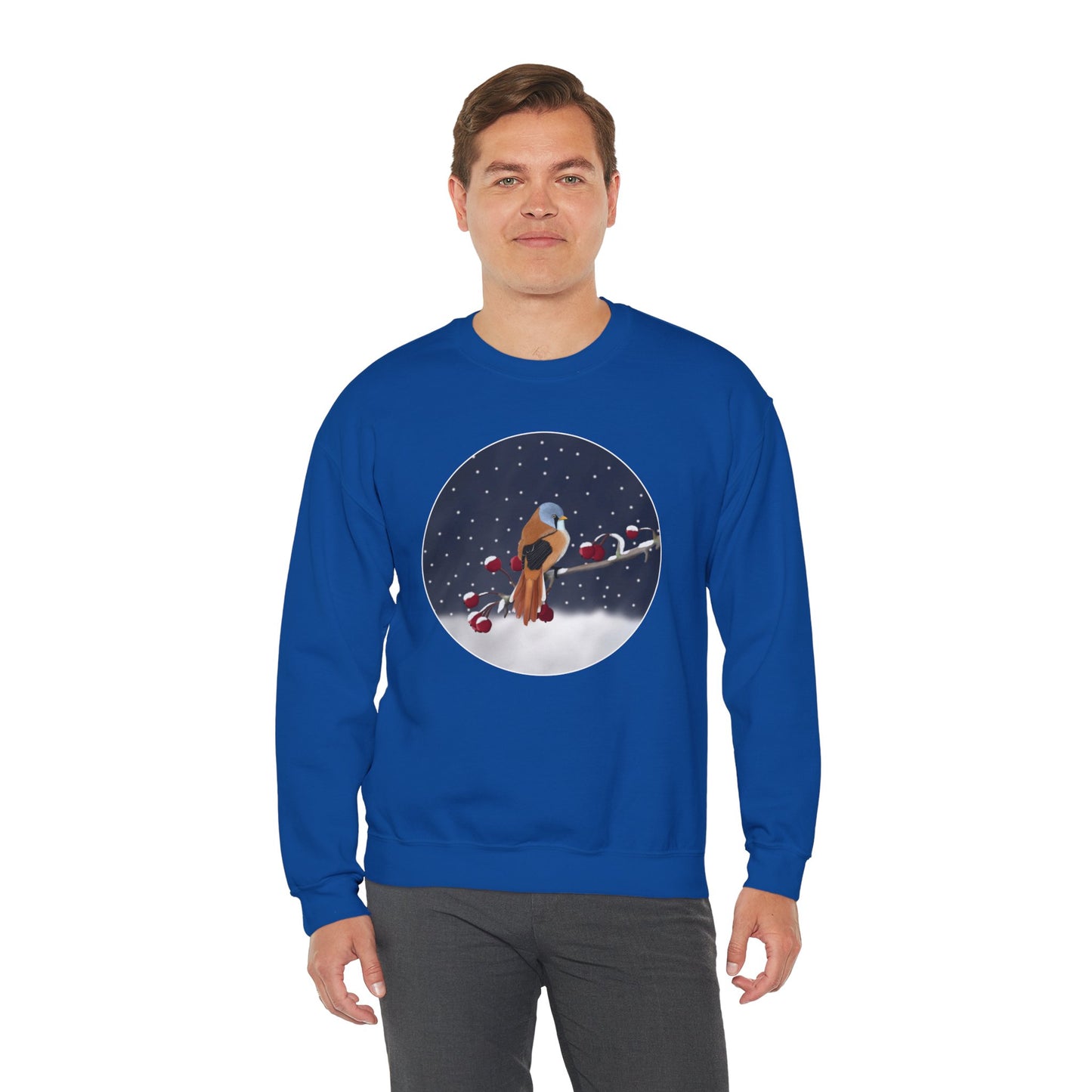 Bearded Reedling on a Winter Branch Birdwatcher Christmas Bird Sweatshirt