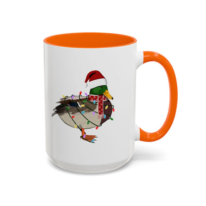 サンタクロースのマガモとフェアリーライトの陶器製バードコーヒーマグ – バードウォッチャーへのカスタムギフト