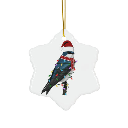 Tree Swallow as Santa Ceramic Bird Christmas Ornament | Durable Double-Sided Bird Lover Decor