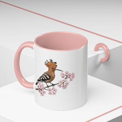 Hoopoe Cherry Blossom Mug | Pink Ceramic Coffee Cup for Bird Lovers – 11oz, 15oz