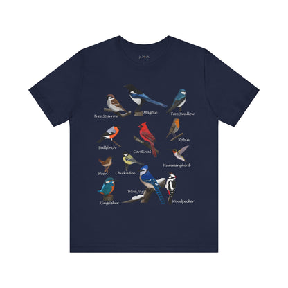 Garden Birds Blue Jay Cardinal Hummingbird Unisex Jersey Short Sleeve T-Shirt
