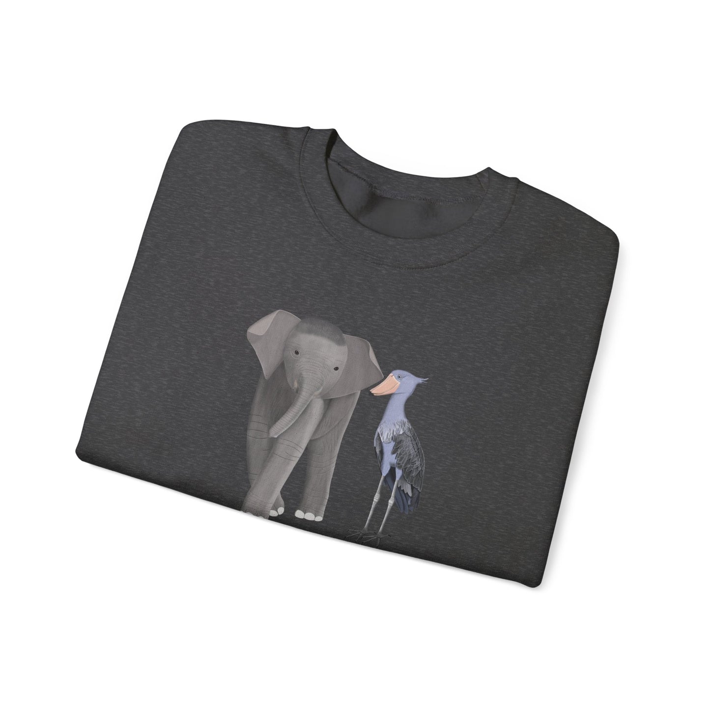 Elephant with Shoebill Bird Birding & Birdwatching Sweatshirt