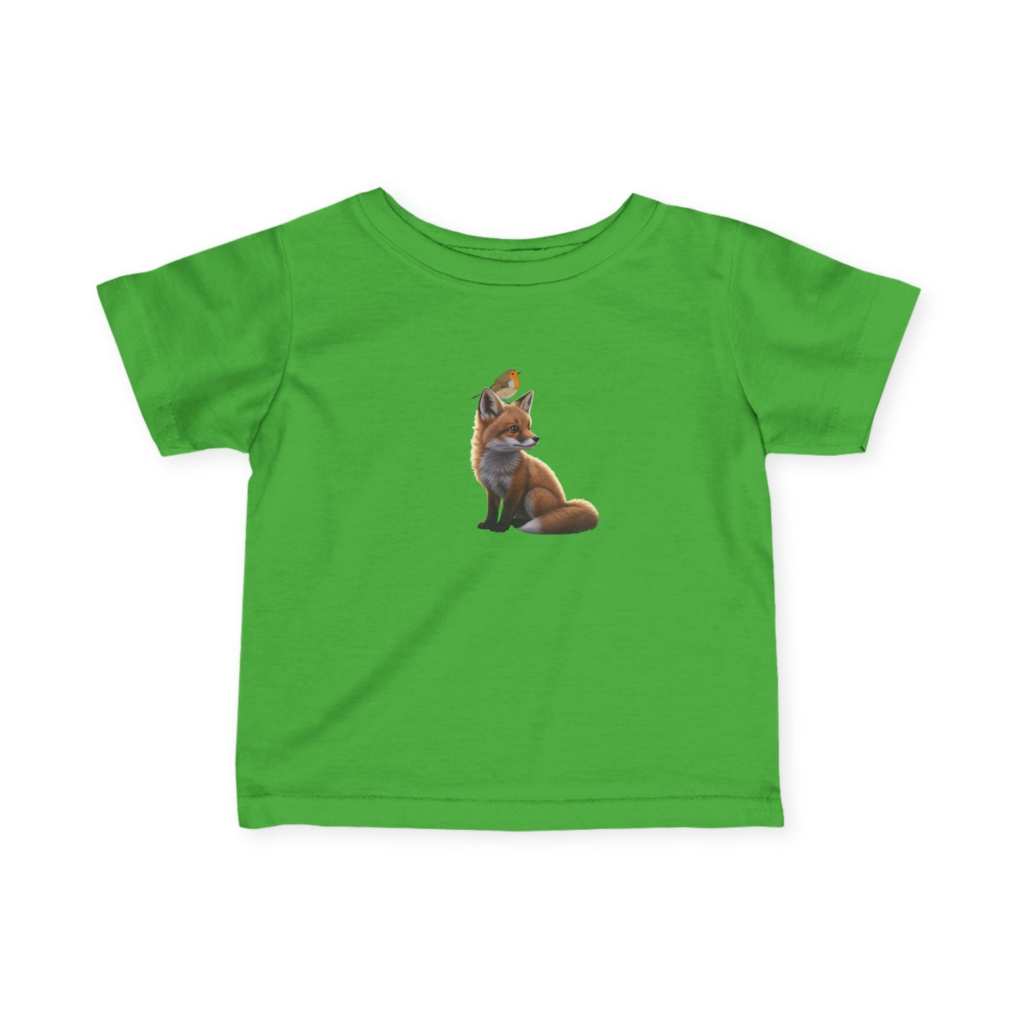 Fuchs mit Rotkehlchen Vogelmotiv Baby T-Shirt Süßes Tiermotiv