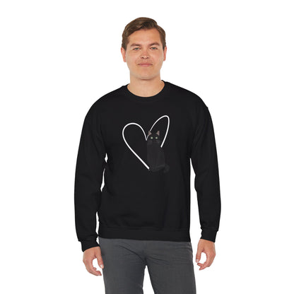 Black Cat with Heart Cat Lover Valentine's Day Sweatshirt