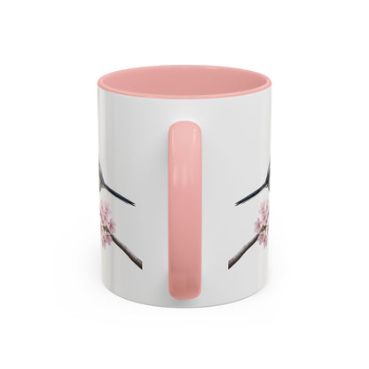 Long Tailed Titmouse Cherry Blossom Mug | Pink Ceramic Coffee Cup for Bird Lovers – 11oz,