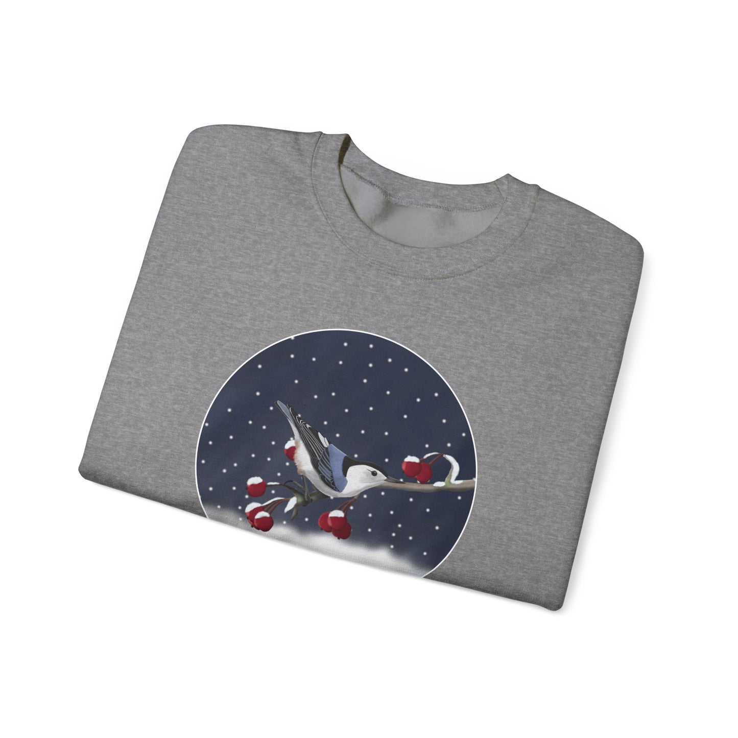 Nuthatch on a Winter Branch Christmas Bird Sweatshirt