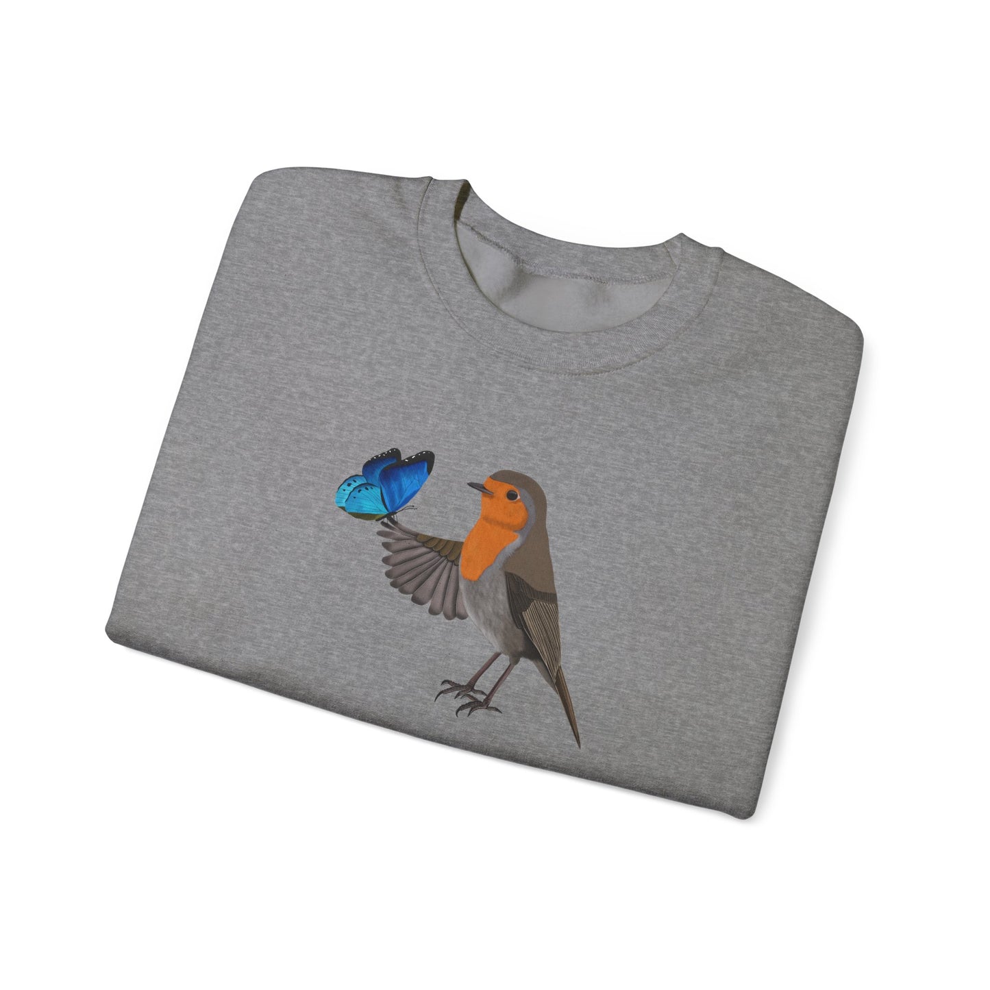 Robin with Butterfly Bird Birding & Birdwatching Sweatshirt