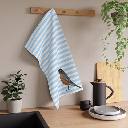 Robin Bird Art Kitchen Towel Blue White 18" × 30"