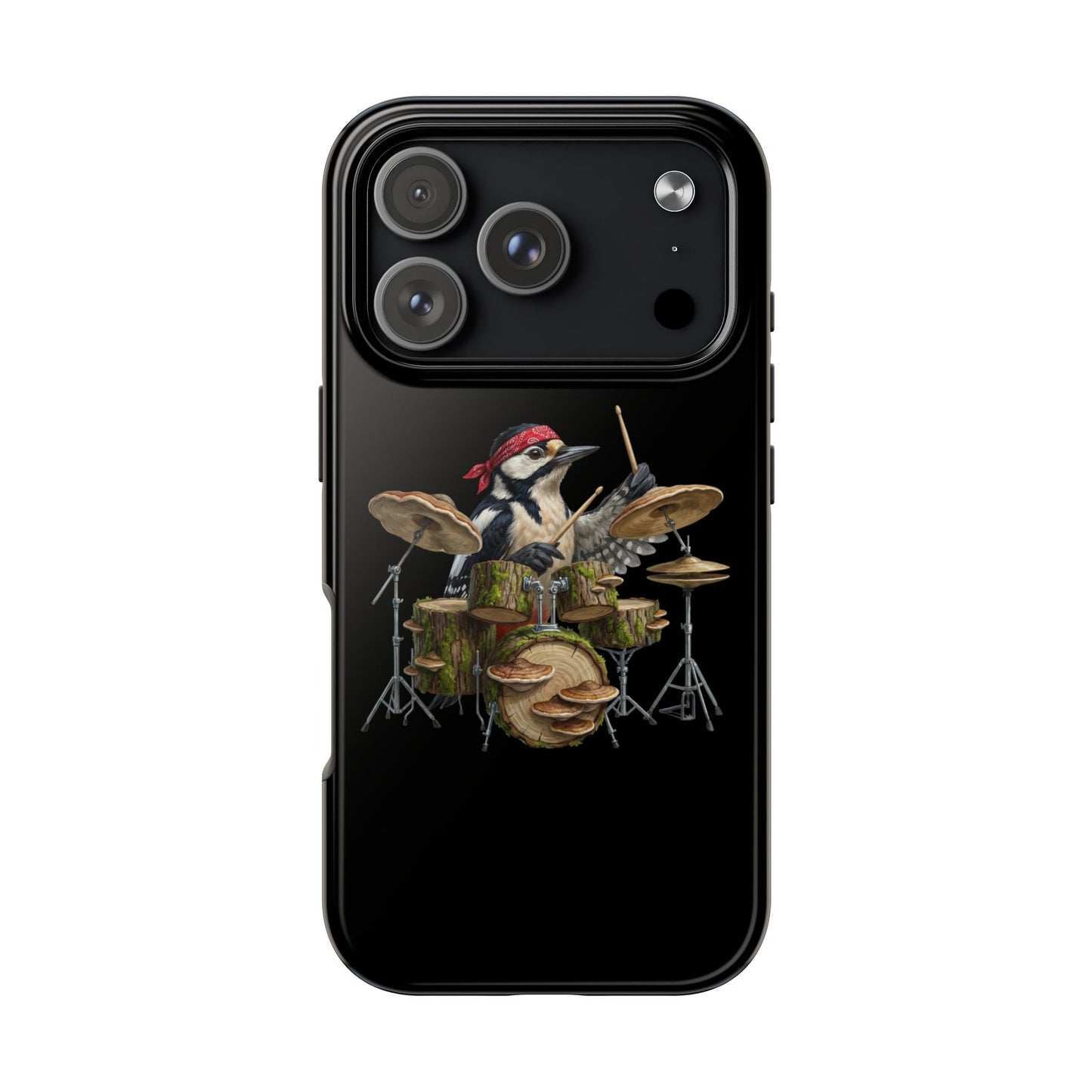 Woodpecker with Drums iPhone Case – Premium Tough Phone Cover Black