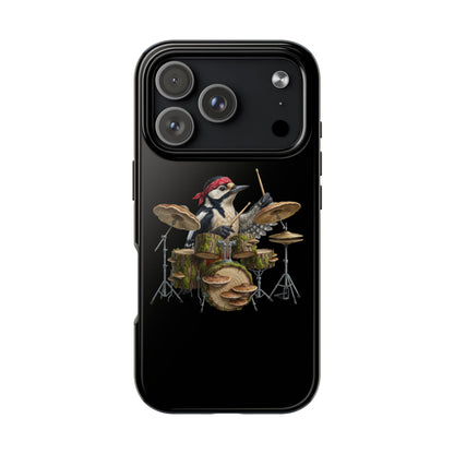 Woodpecker with Drums iPhone Case – Premium Tough Phone Cover Black
