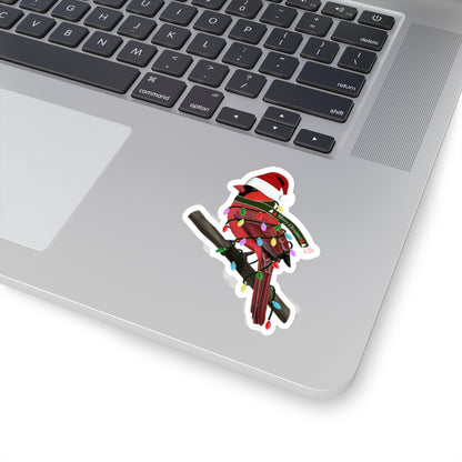 Cardinal with Fairy Lights Santa Claus Hat and Scarf Christmas Bird Sticker