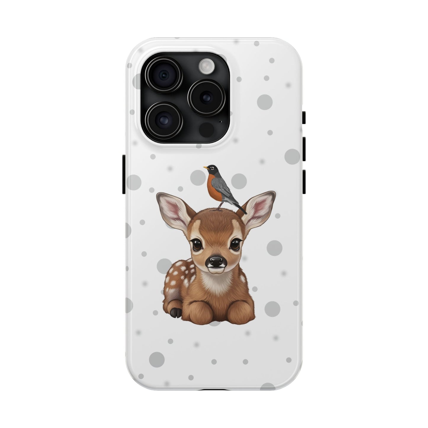 Cute Fawn with American Robin Animal iPhone Case - Dual-Layer PC/TPU Protective Cover for iPhone