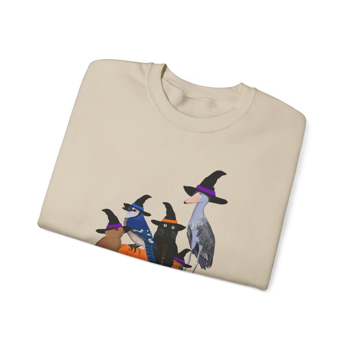 Robin Shoebill Blue Jay Rabbit with Cat Happy Halloween Birds Sweatshirt