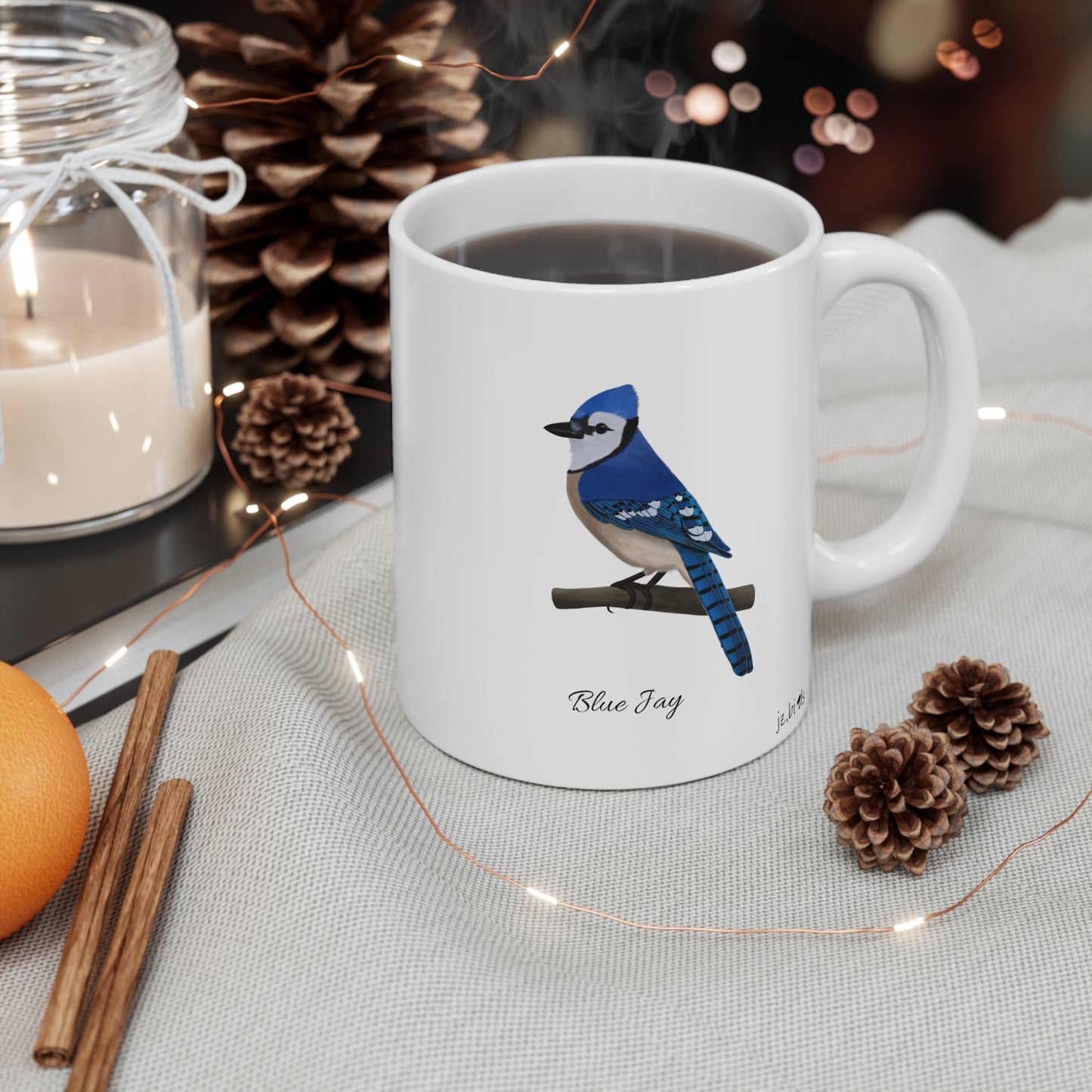 Blue Jay Bird Ceramic Mug Birdwatcher White