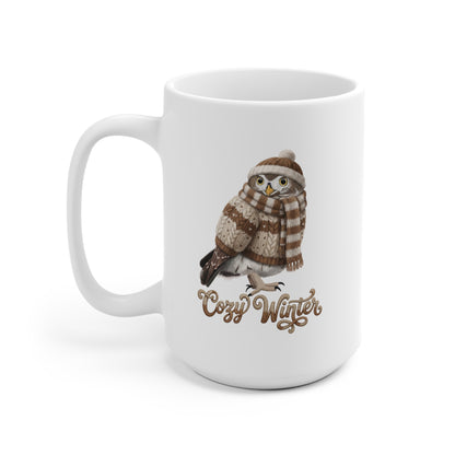 Eule mit Strickpullover Weihnachtliche Tasse mit Vogelmotiv Cozy Winter – Ideal für Kakao & Kaffee