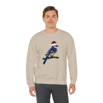 Blue Jay with Fairy Lights Santa Claus Christmas Bird Sweatshirt