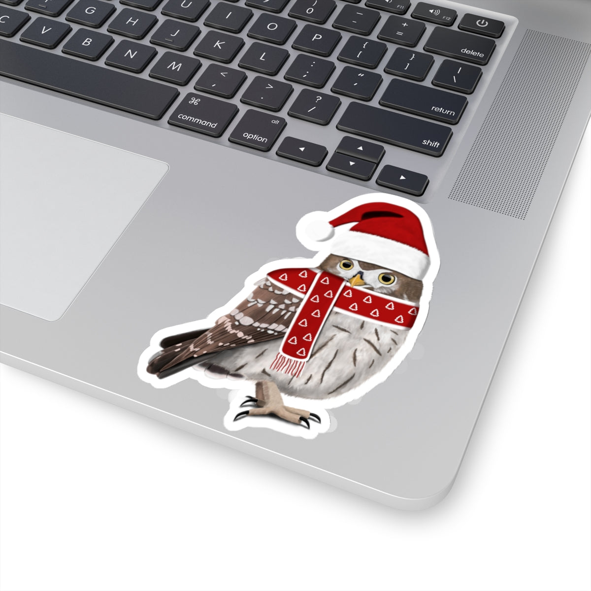 Owl with Santa Claus Hat and Scarf Christmas Bird Sticker