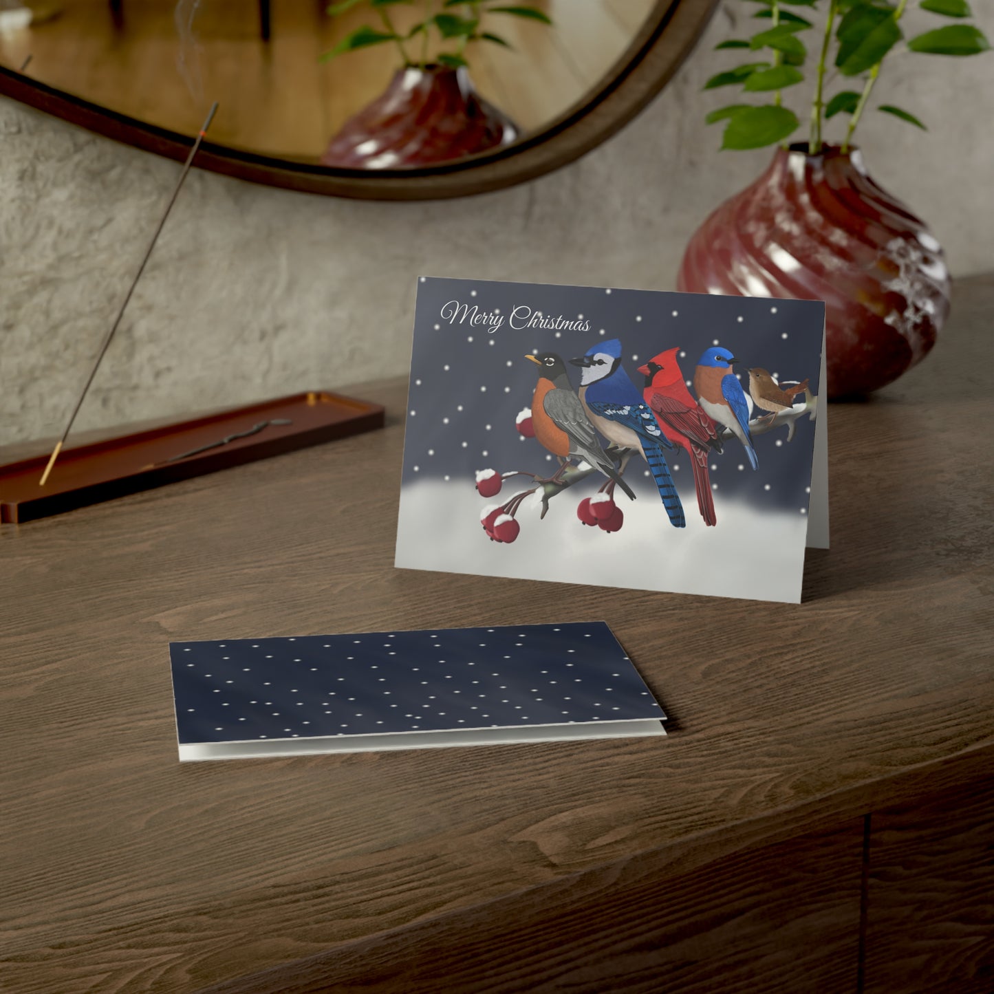 Backyard Birds Bird Art Premium Christmas Card 7x5" | Double-Sided Matte Holiday Greeting