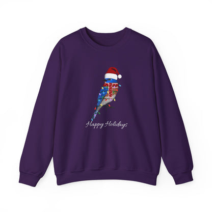 Bluebird with Fairy Lights as Santa Happy Holidays Birdwatcher Christmas Bird Sweatshirt