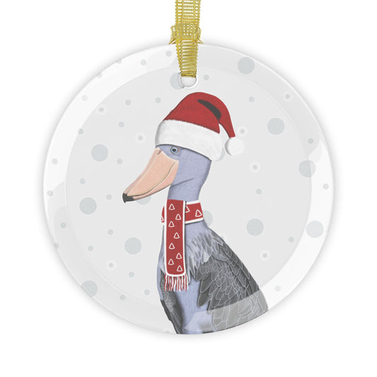 Shoebill as Santa Claus Christmas Glass Ornament