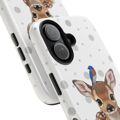 Cute Fawn with a Bluebird Animal iPhone Case - Dual-Layer PC/TPU Protective Cover for iPhone