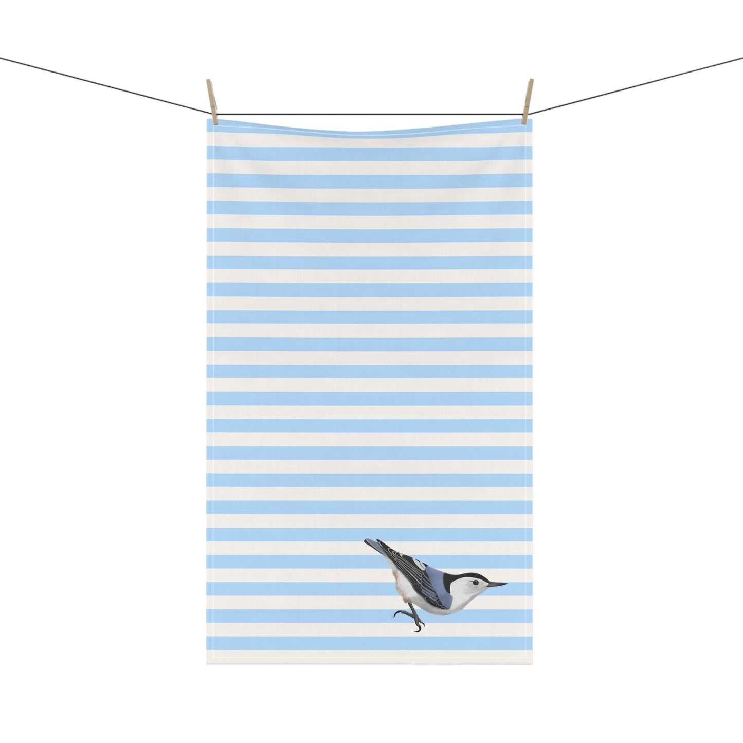 Nuthatch Bird Art Kitchen Towel Blue White 18" × 30"