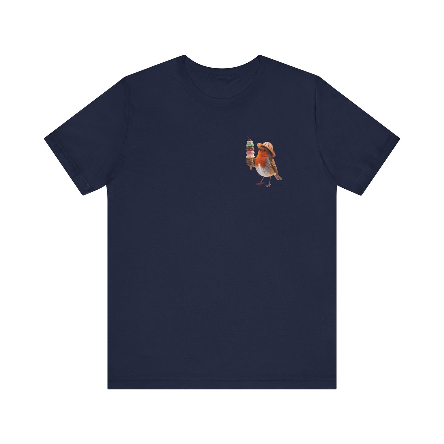 Robin Rosi with Ice Cream Premium T-Shirt – Subtle Pocket Design for Bird Lovers