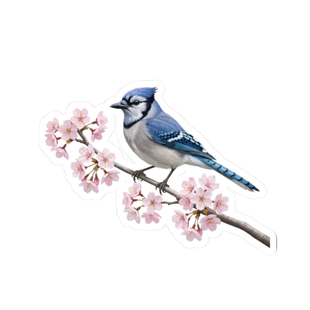 Blue Jay Stickers – Cherry Blossom Sticker | Glossy Floral Bird Decal Spring Laptop