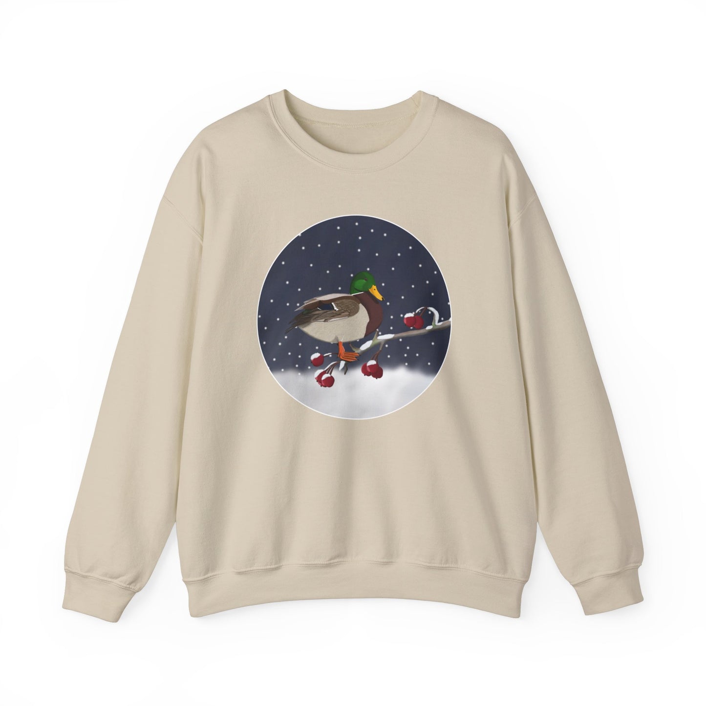 Mallard on a Winter Branch Birdwatcher Christmas Bird Sweatshirt