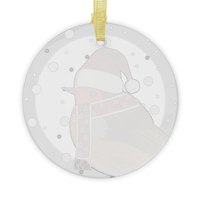 European Robin as Santa Claus Christmas Bird Glass Ornament Transparent