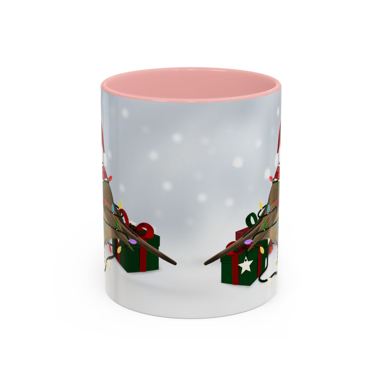 European Robin with Christmas Hat and Scarf Snow Bird Coffee Mug