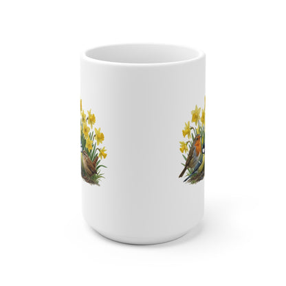 Kaninchen Rotkehlchen Meisen Zaunkönig mit Osterglocken Tasse - Oster-Geschenk für Vogelfreunde