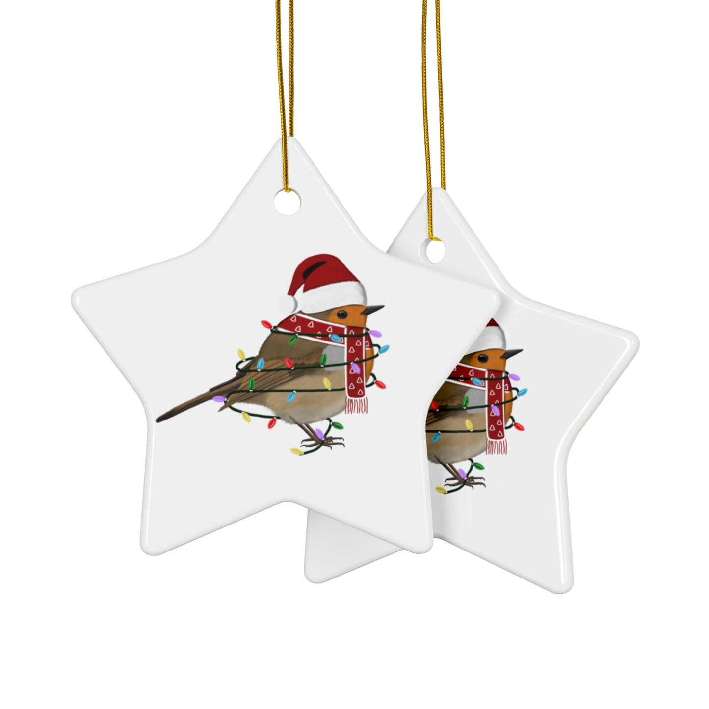 European Robin as Santa Ceramic Bird Christmas Ornament | Durable Double-Sided Bird Lover Decor