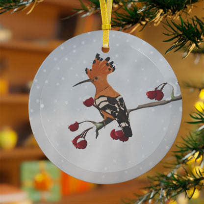 Hoopoe Snow Bird Christmas Glass Ornament White