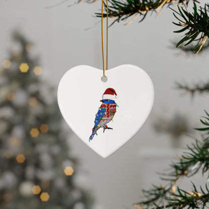 Bluebird as Santa Ceramic Bird Christmas Ornament | Durable Double-Sided Bird Lover Decor