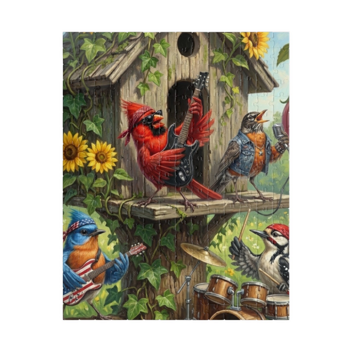 The Backyard Birds Concert Jigsaw Puzzle | Sunflower & Birdhouse Scene Premium Bird Lover Gift (110 - 1014 Pieces) – -